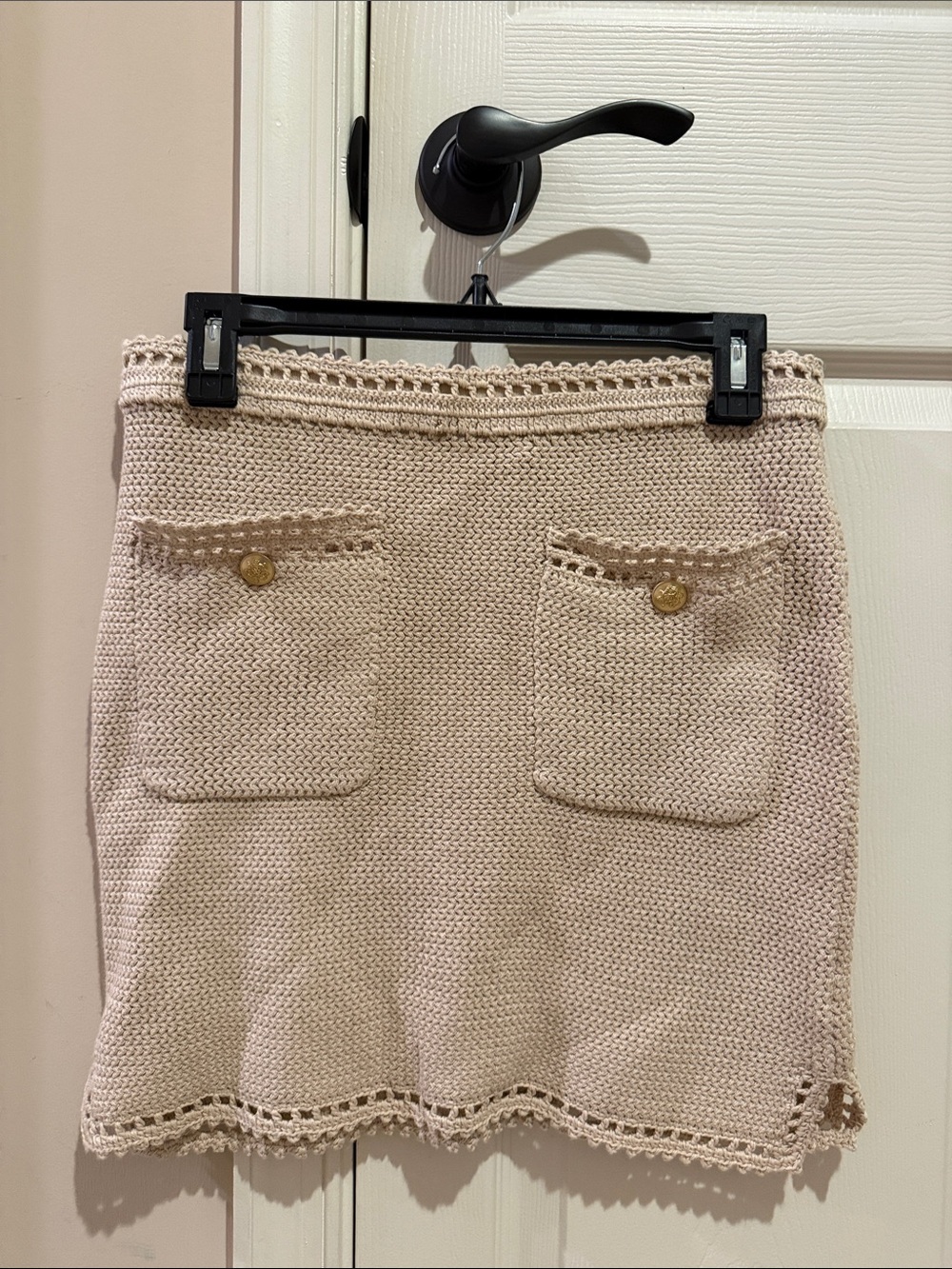 Jcrew Crochet-Trim Knit Mini Skirt in Beige size small